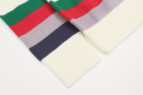 Hit Color Turn Down Collar Striped Sweater