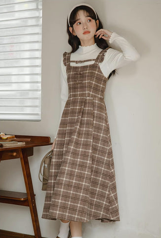 Cocoa Plaid Flutter Cami Dress