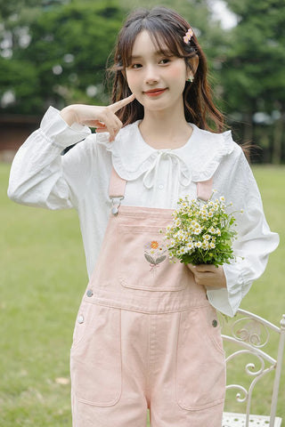 Flower Bouquet Embroidered Overalls