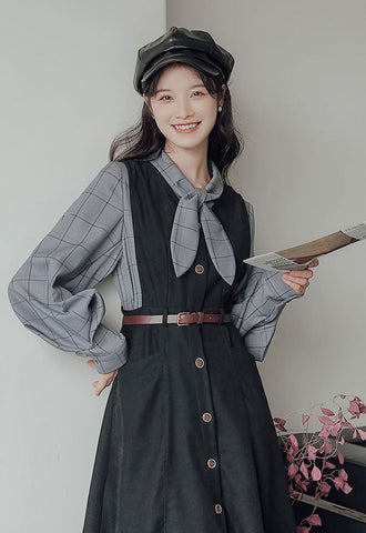 Button Up Suede Pinafore Dress