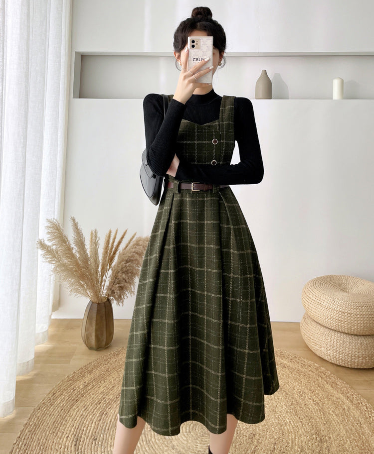 Plaid Pinafore Midi Dress