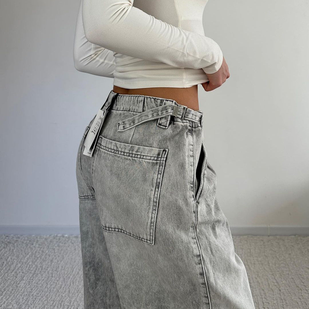Distressed Vintage Washed Wide-Leg Jeans