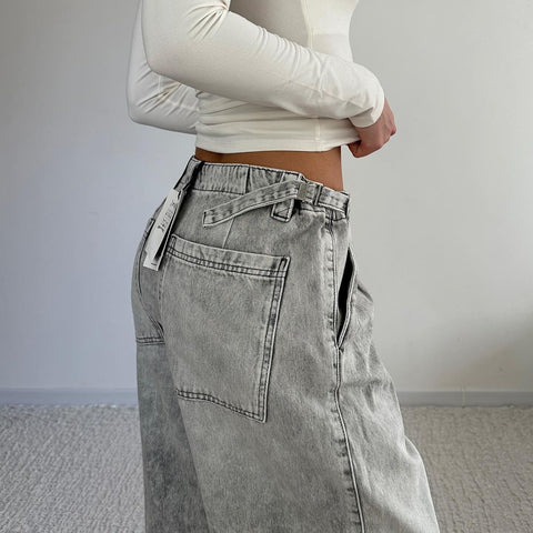Distressed Vintage Washed Wide-Leg Jeans
