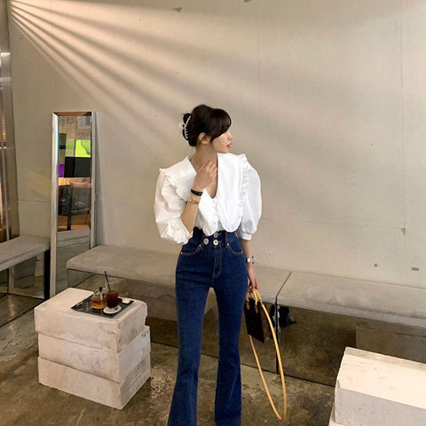 Oversized Peter Pan Collar Button Up Shirt