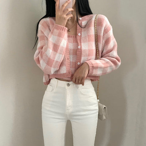 Gingham Cropped Cardi & Cami Set