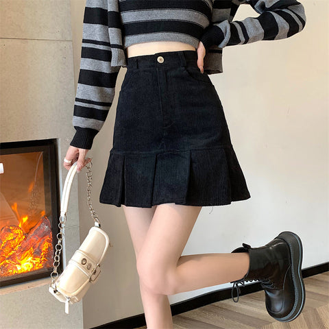 Corduroy Mermaid Pleated Skirt