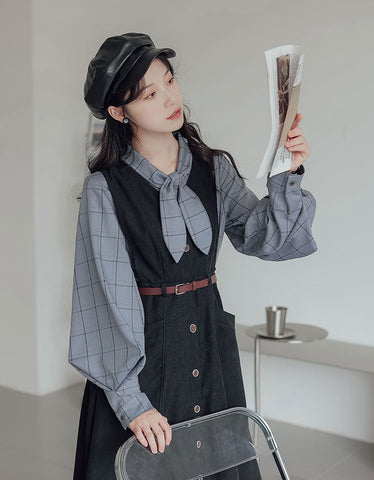 Button Up Suede Pinafore Dress