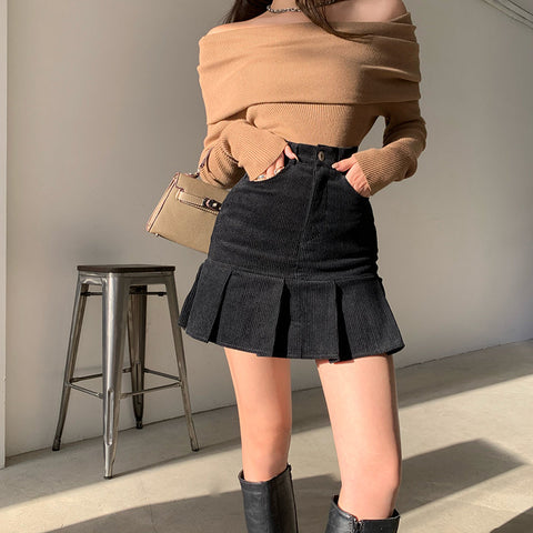 Corduroy Mermaid Pleated Skirt