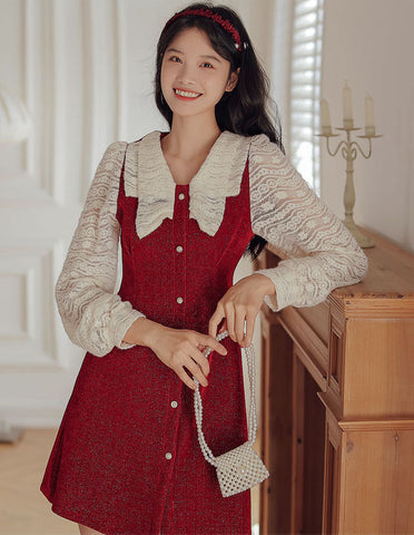 Lace Bow Sweater Dress