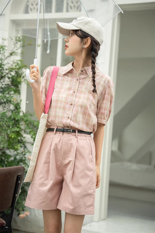 Strawberry Matcha Plaid Blouse