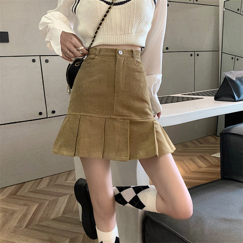 Corduroy Mermaid Pleated Skirt