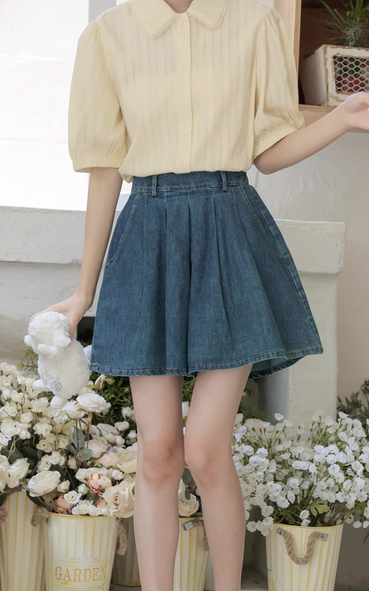 Flared Denim Shorts