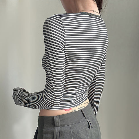 Striped Button Front Knit Top