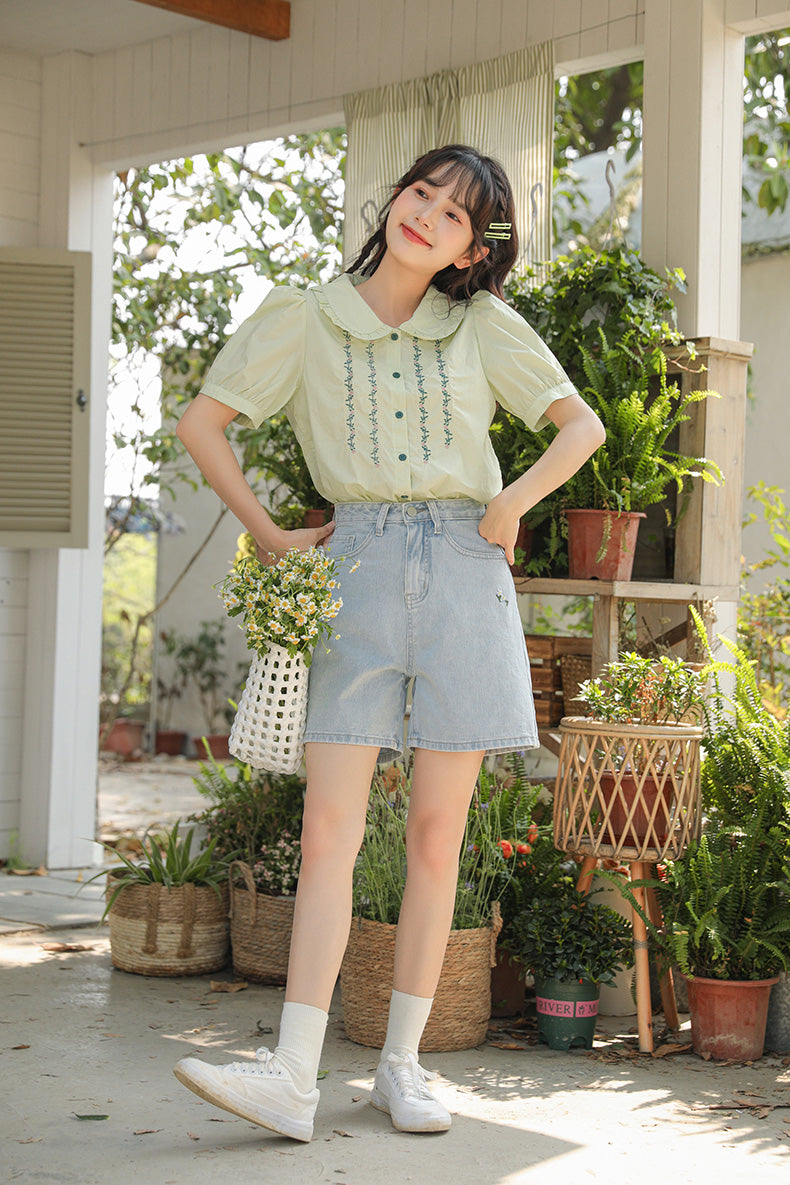 Flower Vines Embroidered Blouse