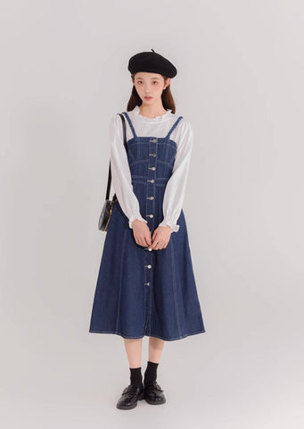 Midi-Camisole-Kleid aus Denim mit Knopfleiste