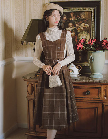 Plaid Pinafore Midi Dress