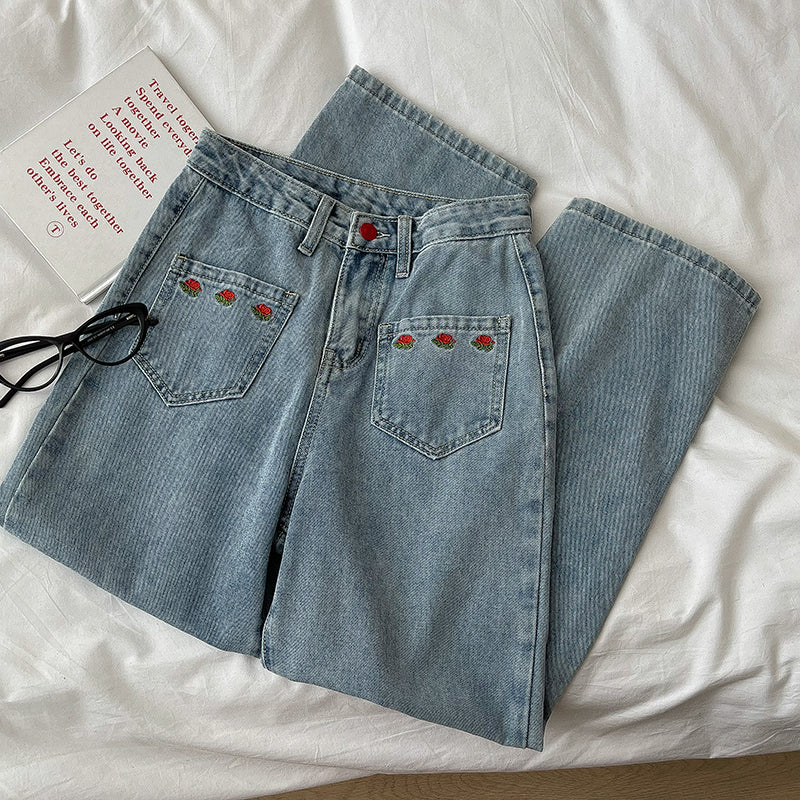 Embroidered Rose Pocket Jeans