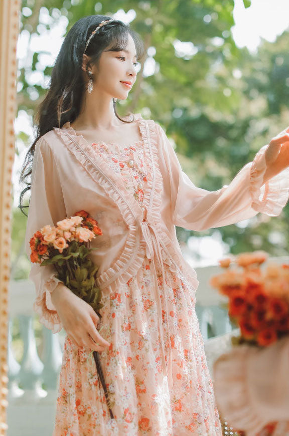 Vestido camisola floral con estampado de taza de té