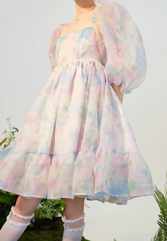 Watercolor Floral Puff Dress