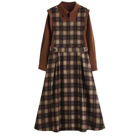 Crepe Plaid Pinafore Dress Set