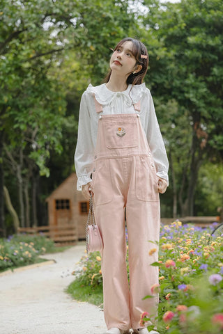 Flower Bouquet Embroidered Overalls