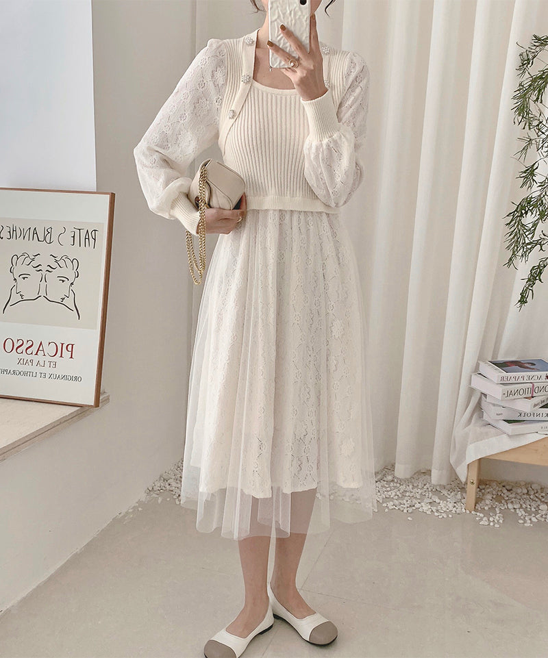 Vestido de suéter de punto con encaje