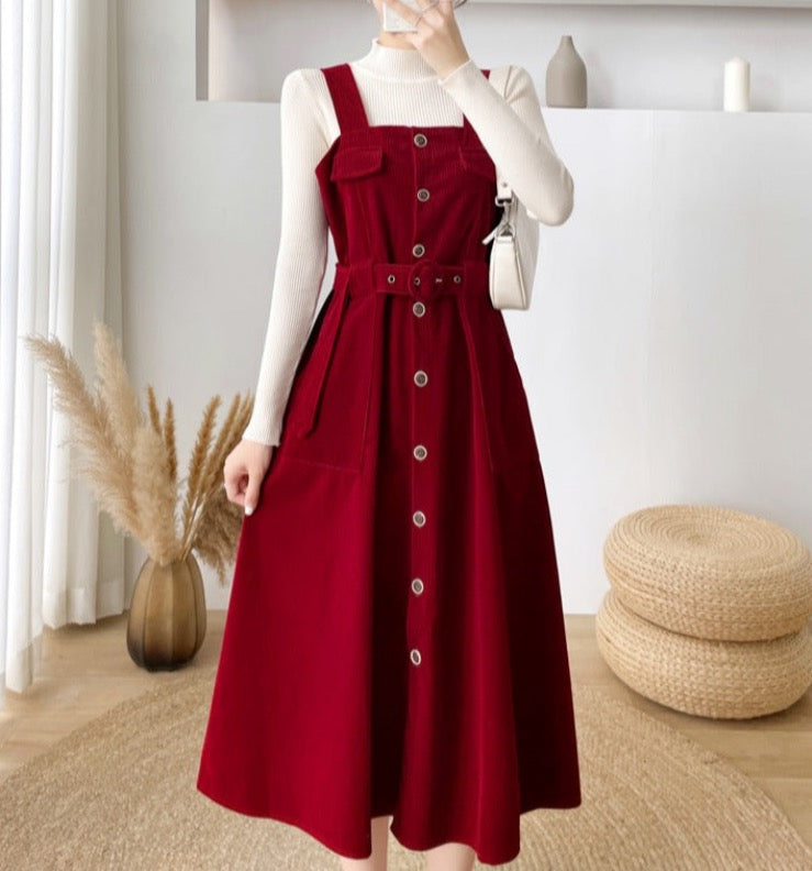 Corduroy Button Up Midi Dress