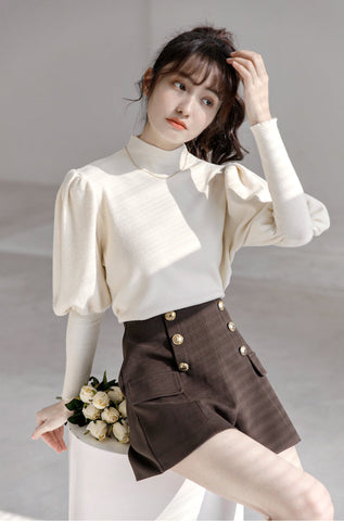 Puff Sleeve High Neck Sweater