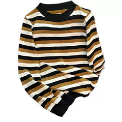 Striped Thin O-Neck Knitting Loose Sweater