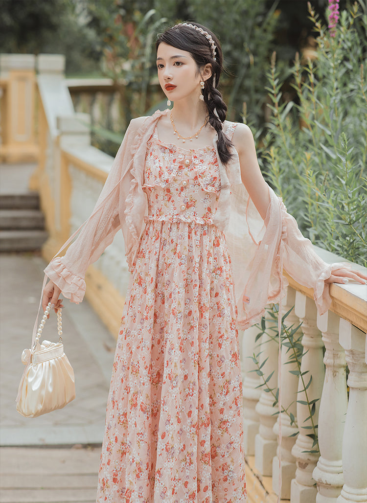 Vestido camisola floral con estampado de taza de té