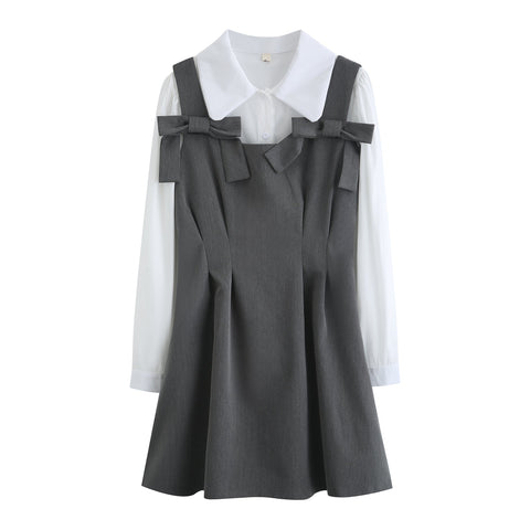 Little Bow Mini Pinafore Dress Set