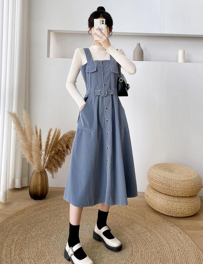 Corduroy Button Up Midi Dress