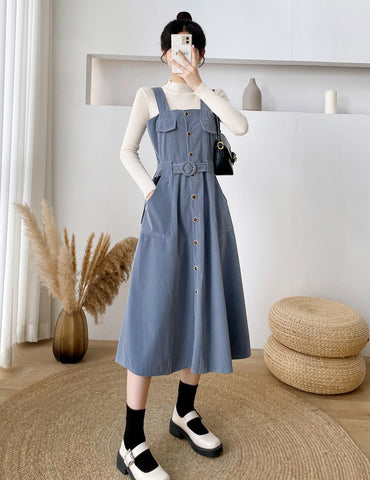 Corduroy Button Up Midi Dress
