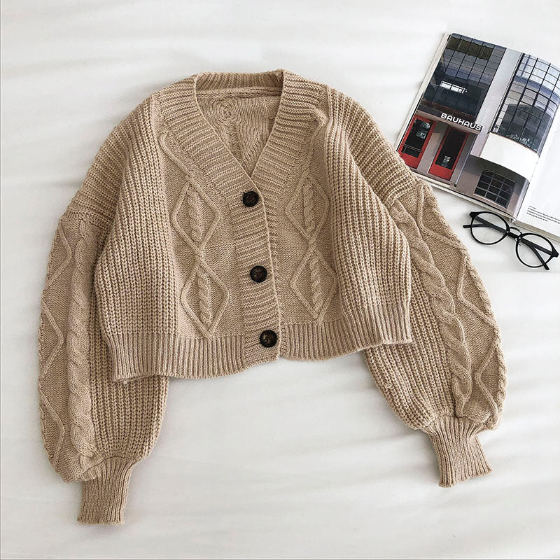 Cropped Cable Knit Cardigan