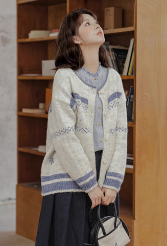 Strickjacke mit Fair-Isle-Muster und Blumenstickerei