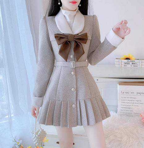 Peter Pan Collar Bow Mini Dress Coat