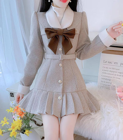 Peter Pan Collar Bow Mini Dress Coat