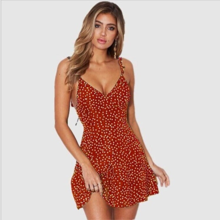 Summer Printed Backless Mini Dress