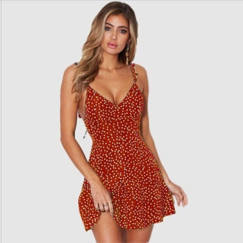 Summer Printed Backless Mini Dress