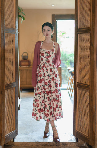 Retro Rose Midi Dress