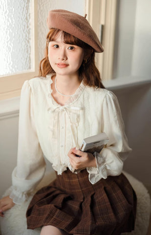 Ruffle Trim Tie Neck Blouse