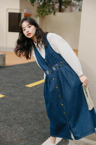 Wild Garden Button Pinafore Dress