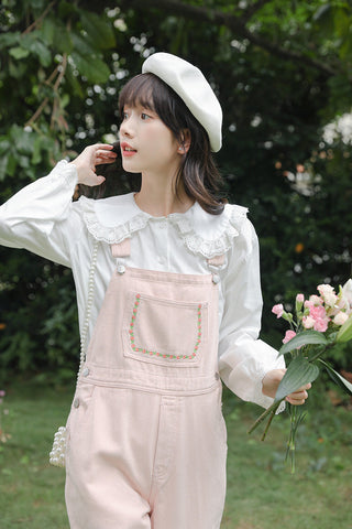 Denim-Overall mit Daisy Chain-Stickerei