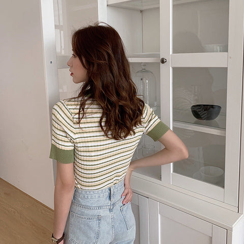 Short Sleeve Stripe Sweater