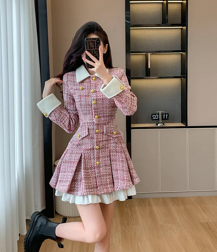 Vestido corto de tweed a cuadros coqueto