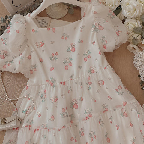 Strawberry Bunny Tiered Dress