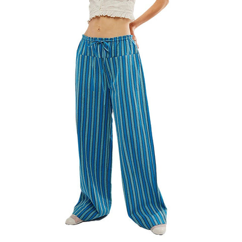 Loose-Pocketed Casual Sports Striped Trousers