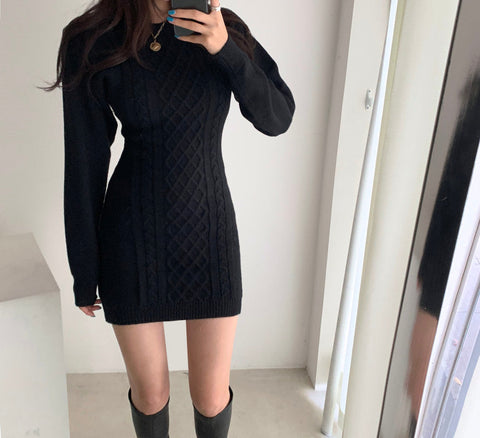 Ribbed Bodycon Mini Sweater Dress