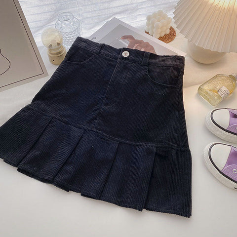 Corduroy Mermaid Pleated Skirt