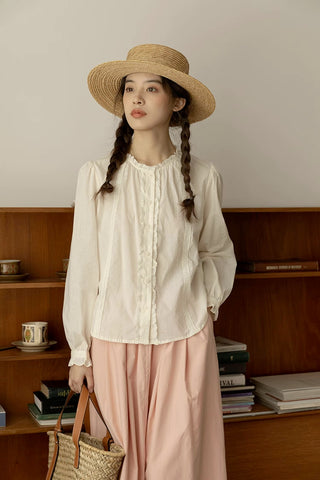 Ruffle Broderie Trim Blouse